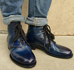 Handmade shiny blue leather boots