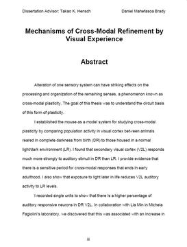 Image of Daniel Mahefasoa Brady, Mechanisms of Cross-Modal Refinement by Visual Experience, doctoral dissertation, 2012