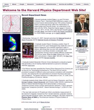 Front page of the Harvard Physics Department Website, 2007