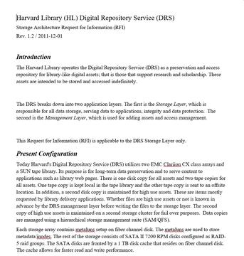 Image of specifications for DRS Storage Refresh, 2012