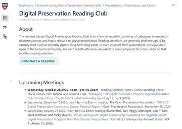 Website of the Digital Preservation Reading Club