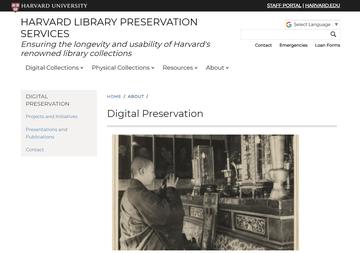 Website of the Harvard Library Digital Preservation program