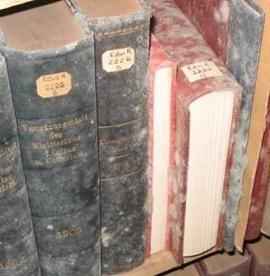 Moldy books on shelf