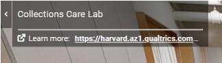 A close-up of the upper left corner, reading Collections Care Lab, and 