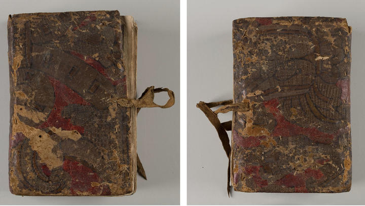 Front and back covers of a leather binding. 