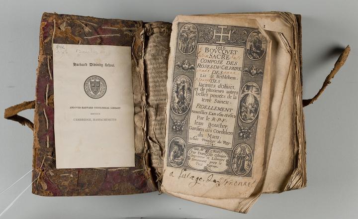 Inside the front cover of a book. 