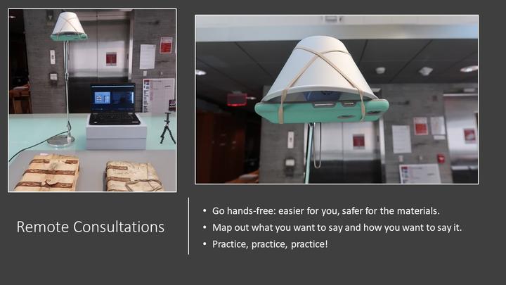 A graphic with two images of a cell phone rigged up to a desk lamp.