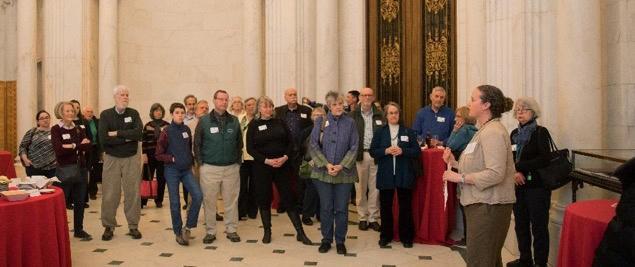 Alumni in Widener Library's rotunda