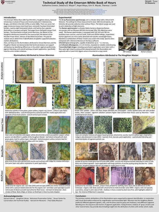 A poster presenting the technical examination of the Emerson-White book of hours.