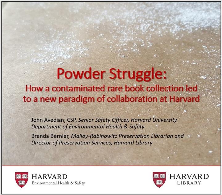 Title slide for the presentation on environmental health and safety in library collections.