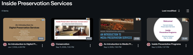 Thumbnails of four videos
